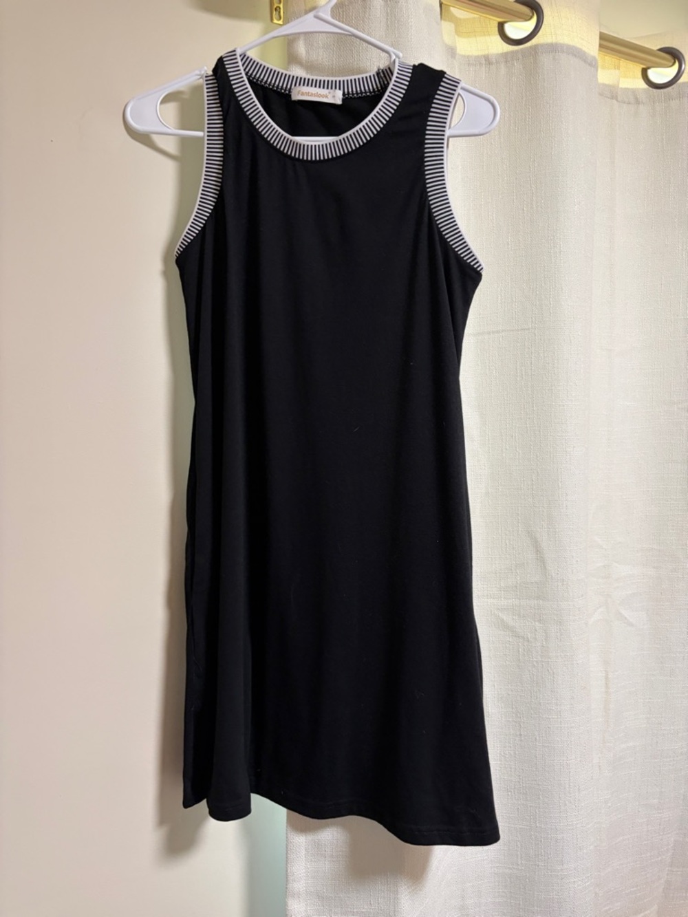 Black Sleeveless Shift Dress with Contrast Stripe Trim